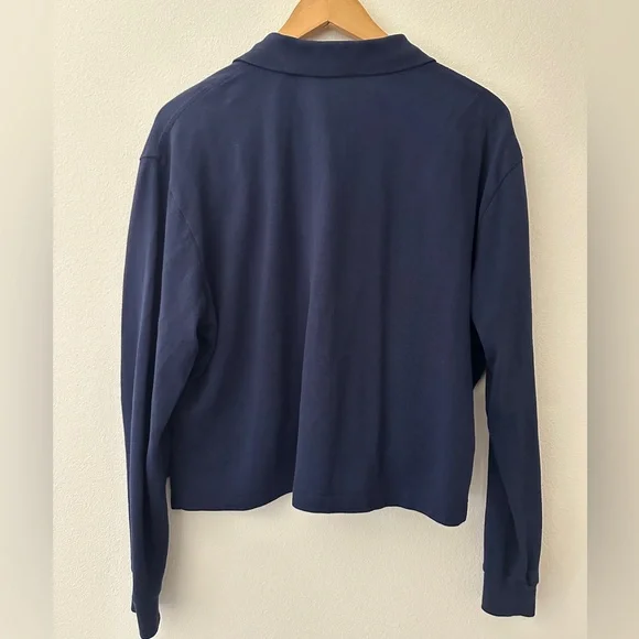 POLO RALPH LAUREN - Navy Long Sleeve Cropped Polo Shirt - Picture 2 of 6